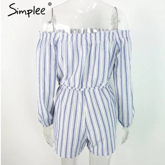 ⤵️🆕 Simplee Sexy off shoulder blue striped jumpsuit - Picture 3 of 10